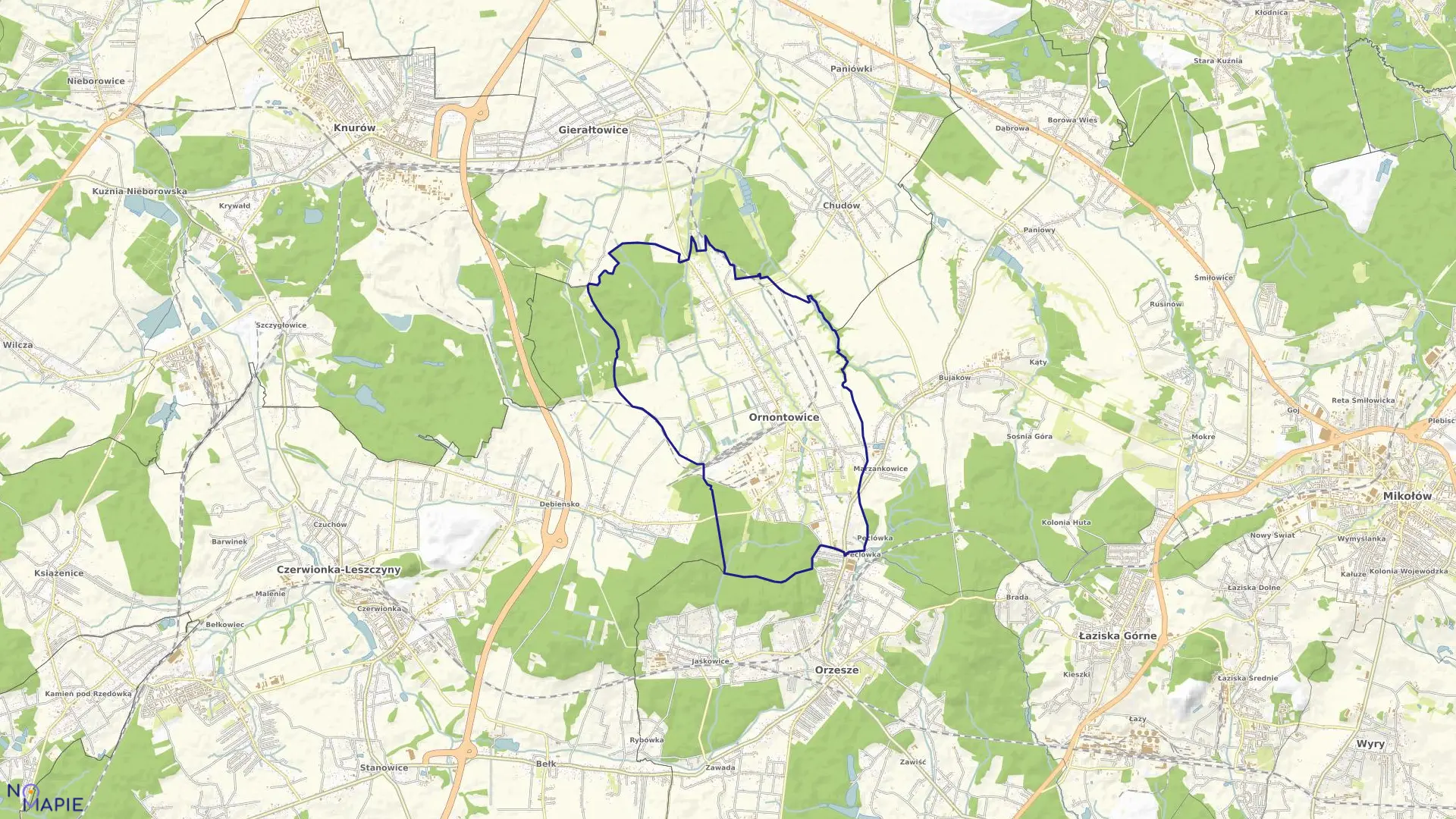 Mapa obrębu Ornontowice w gminie Ornontowice